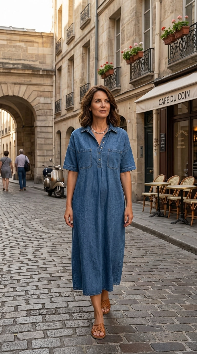 🔥 Letzter Tag! 50% Rabatt Damen Jeans-Hemdkleid Midi mit Taschen 👖 Lässiges alltagstaugliches Sommerkleid – bequem & figurfreundlich