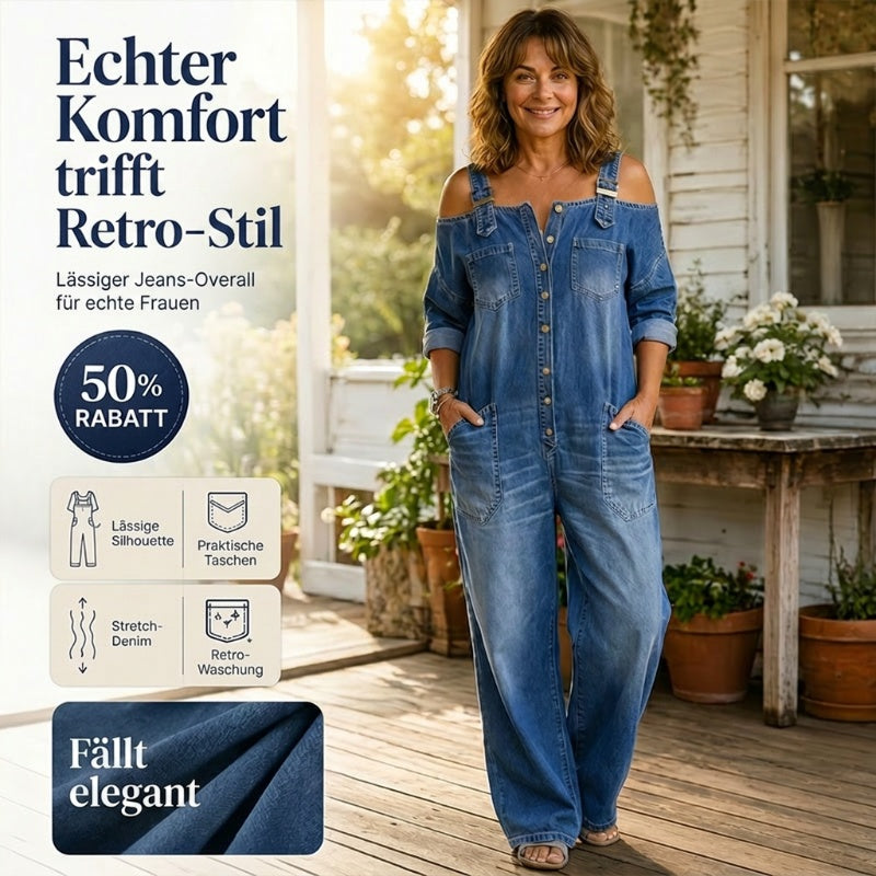Weit geschnittener Overall mit weitem Bein und Taschen