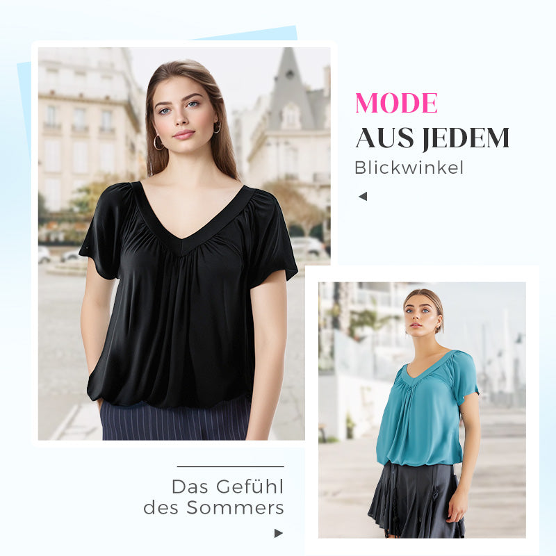 🌺2026 Neu eingetroffen - 50% OFF🌺Lässiges Damen-Top mit plissiertem V-Ausschnitt und kurzen Ärmeln