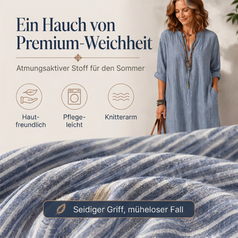 💞 Über 100.000 verkauft – der beliebteste Hit – jetzt zum halben Preis！Gestreiftes Maxikleid mit V-Ausschnitt für Damen