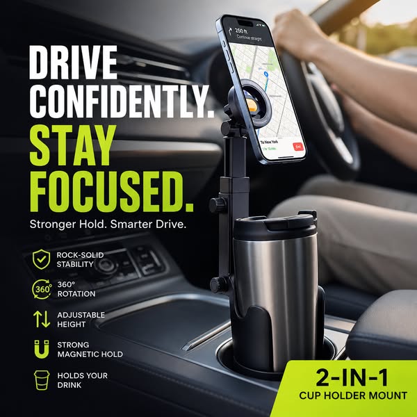 ⭐Neu eingetroffen 2026💥HEISSER VERKAUF🥳🧲Handyhalterung für Getränkehalter im Auto – 360° verstellbar, starker N52-Magnet, Einhandbedienung, passend für alle Handys, stabile Magnet- und Klemmhalterungen für sicheres Fahren