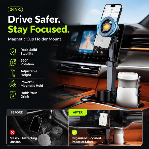 ⭐Neu eingetroffen 2026💥HEISSER VERKAUF🥳🧲Handyhalterung für Getränkehalter im Auto – 360° verstellbar, starker N52-Magnet, Einhandbedienung, passend für alle Handys, stabile Magnet- und Klemmhalterungen für sicheres Fahren