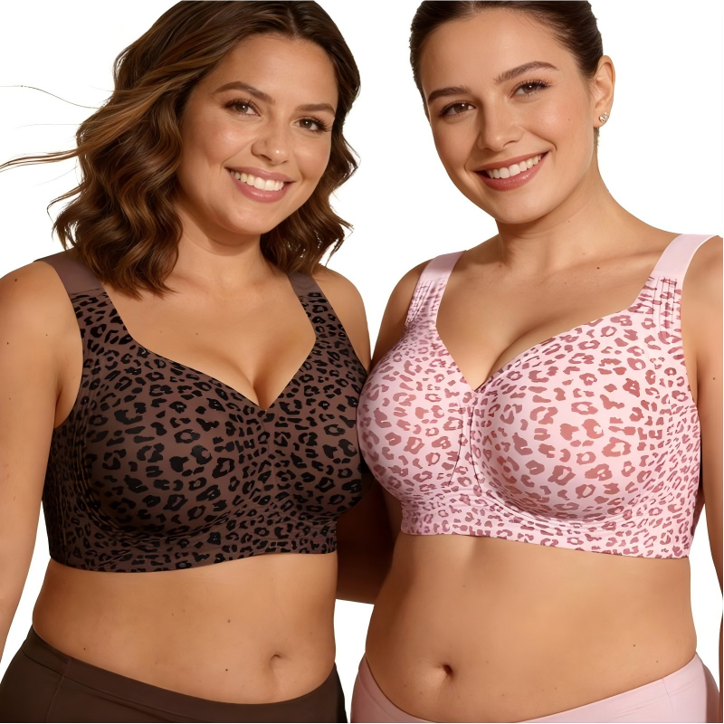 Damen Bügelfreier BH mit Leopardenmuster – 3D-Halt, Memory-Foam & Formgebung | M–5XL