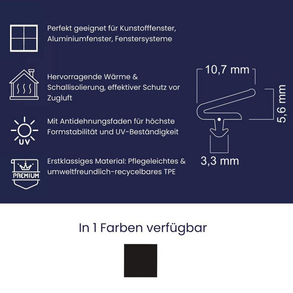 Profilansicht der schwarzen Lippendichtung