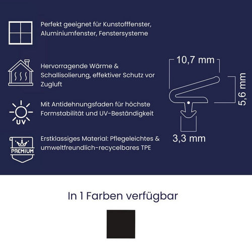 Profilansicht der schwarzen Lippendichtung