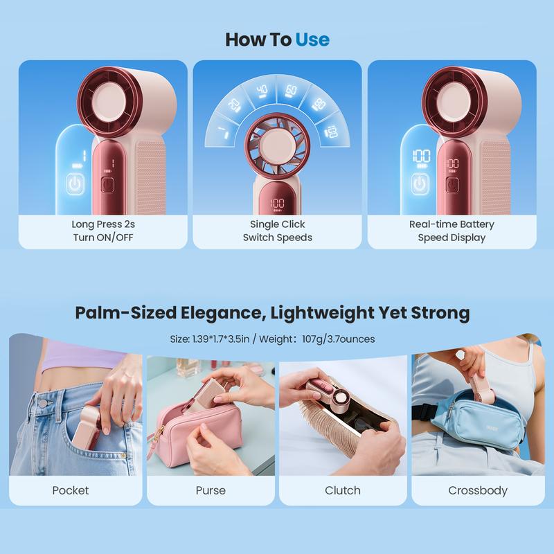 🌀Nur 13.8€ diesen Sommer!!!💨Mini-Handventilator mit LED-Anzeige –👍5-stufiger Turbo-Ventilator im Taschenformat.✨Über USB aufladbar, schnelle Kühlung für Reisen und beim Schminken. Das perfekte Geschenk.  Tragbare Kühlung