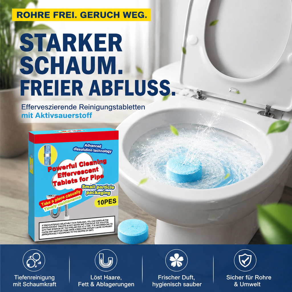 🔥50 % RABATT ❤️ Leistungsstarke Reinigungstabletten für Abflüsse – lösen schnell Haare und Fettablagerungen, entfernen unangenehme Gerüche und wirken antibakteriell für Waschbecken, Toilette und Bodenabläufe.
