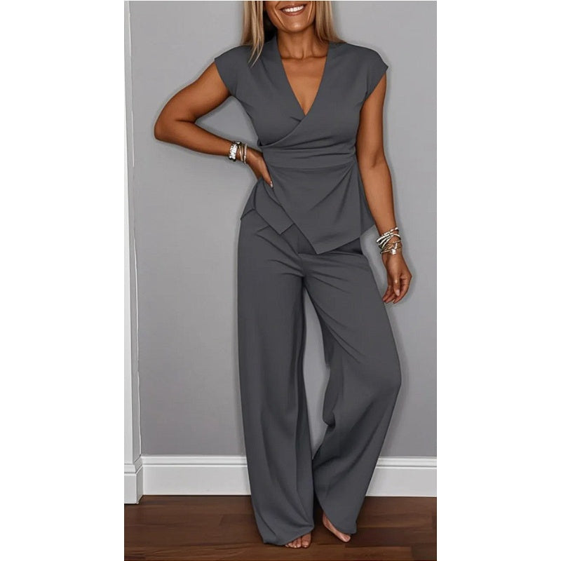 ⏳Begrenzte Zeit 50% Rabatt💥Elegantes Damen-Set aus Oberteil und Hose mit V-Ausschnitt