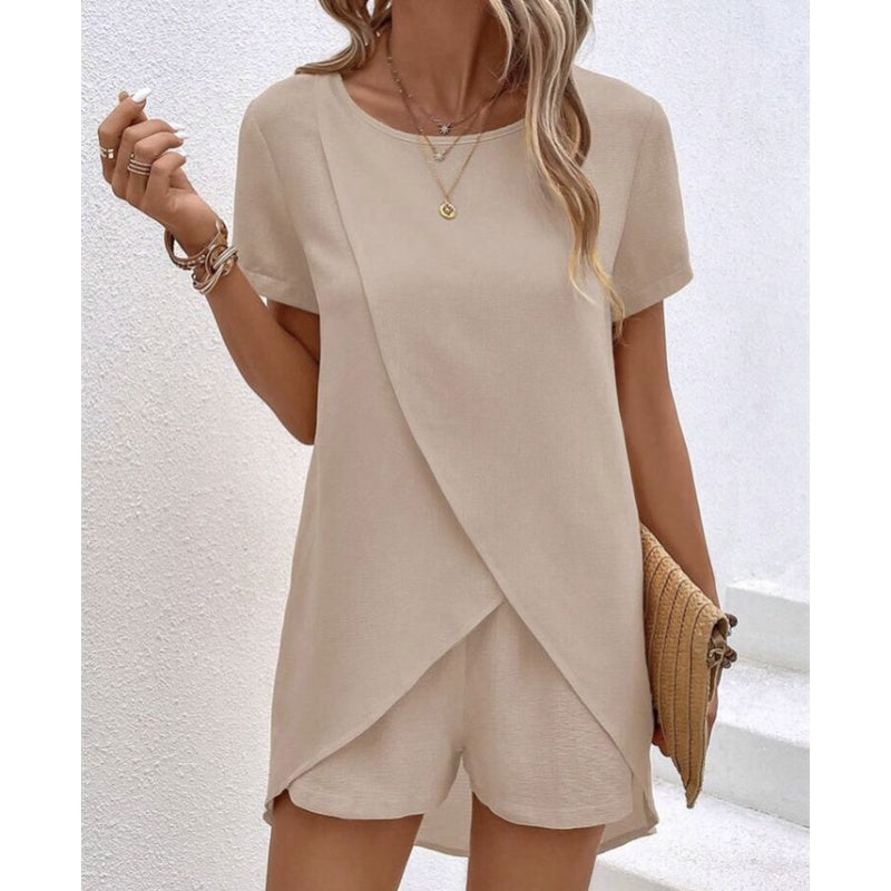 👗 50% RABATT! ☀️ Damen Zweiteiler – asymmetrisches Oberteil & Shorts – Einfarbig, luftig & vielseitig für Sommer, Strand & Alltag 🏖️