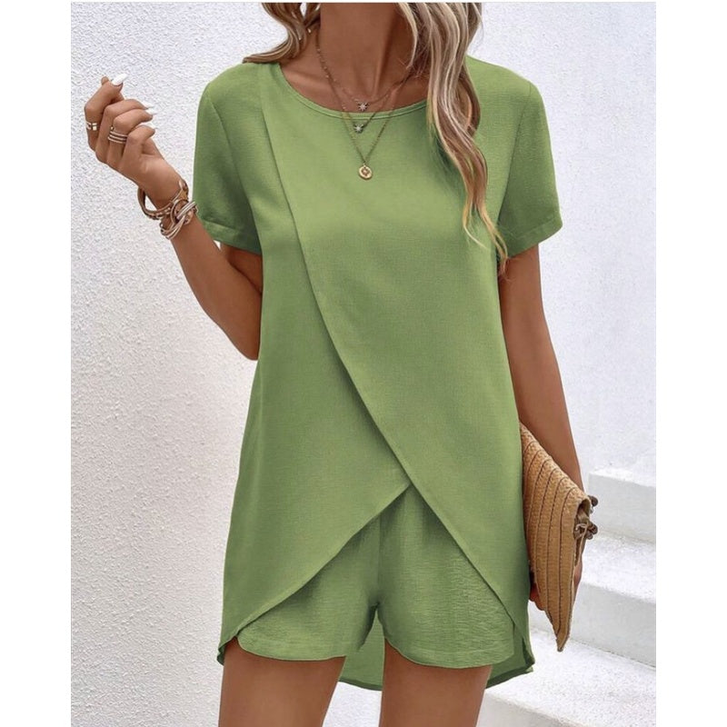 👗 50% RABATT! ☀️ Damen Zweiteiler – asymmetrisches Oberteil & Shorts – Einfarbig, luftig & vielseitig für Sommer, Strand & Alltag 🏖️