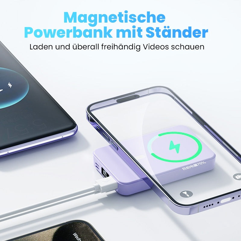 Magnetische Powerbank 5000mAh – 20W Schnellladung, kabelloses Laden & integrierter Ständer für Reise und Büro