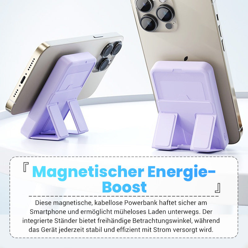 Magnetische Powerbank 5000mAh – 20W Schnellladung, kabelloses Laden & integrierter Ständer für Reise und Büro