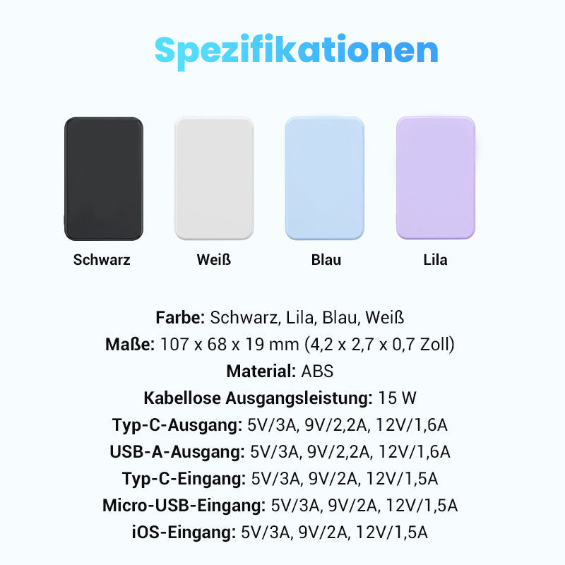 Magnetische Powerbank 5000mAh – 20W Schnellladung, kabelloses Laden & integrierter Ständer für Reise und Büro
