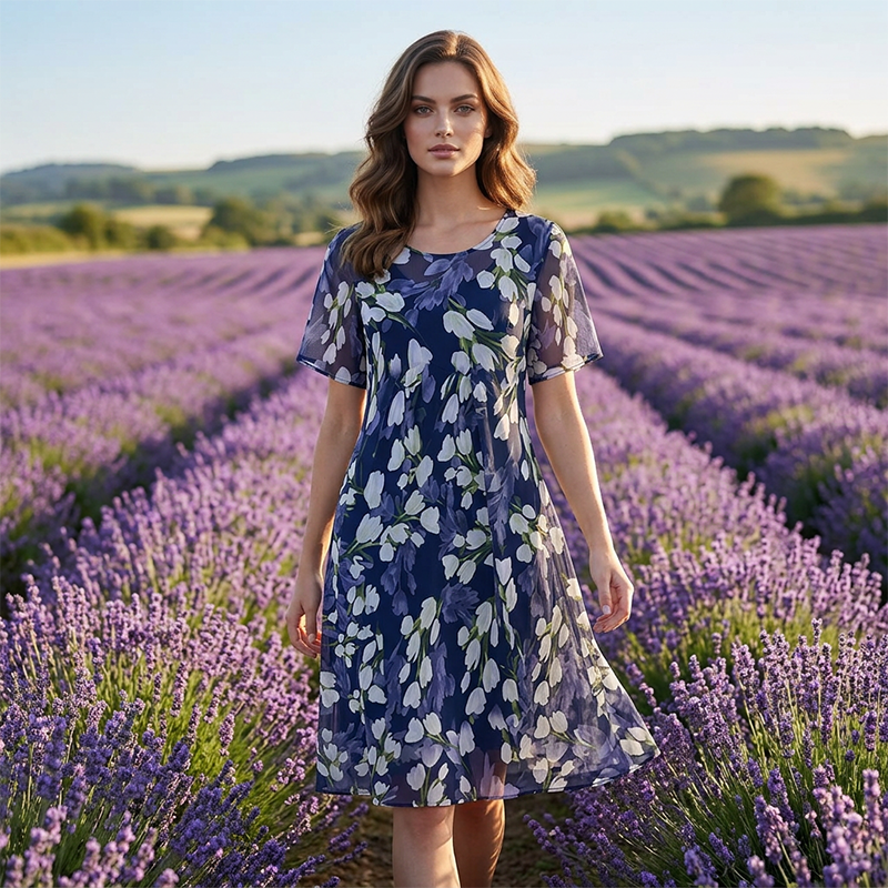 🌺Knielanges A-Linien-Kleid mit kurzen Ärmeln für Partys