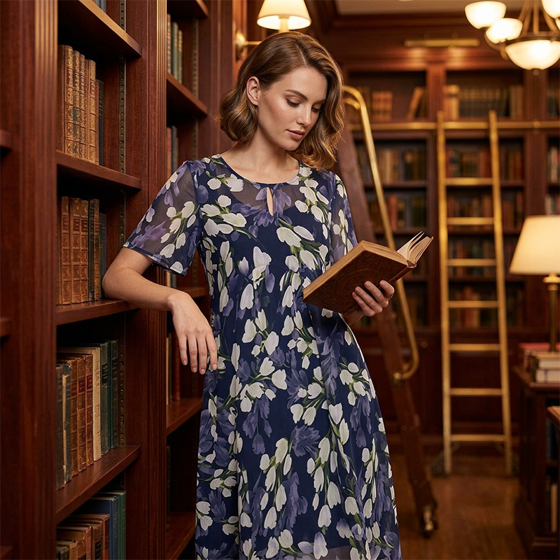🌺Knielanges A-Linien-Kleid mit kurzen Ärmeln für Partys
