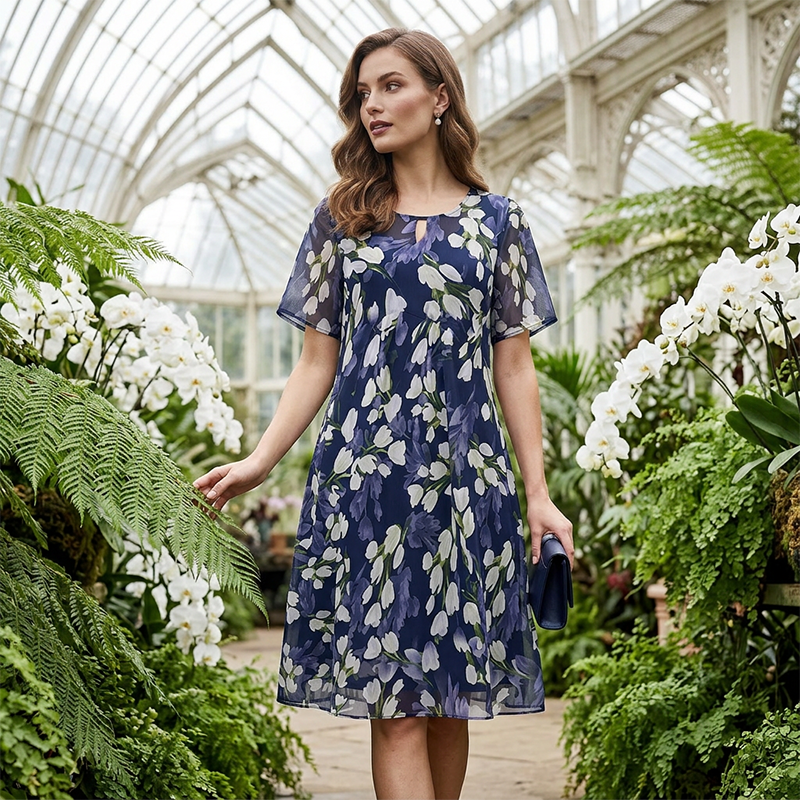 🌺Knielanges A-Linien-Kleid mit kurzen Ärmeln für Partys