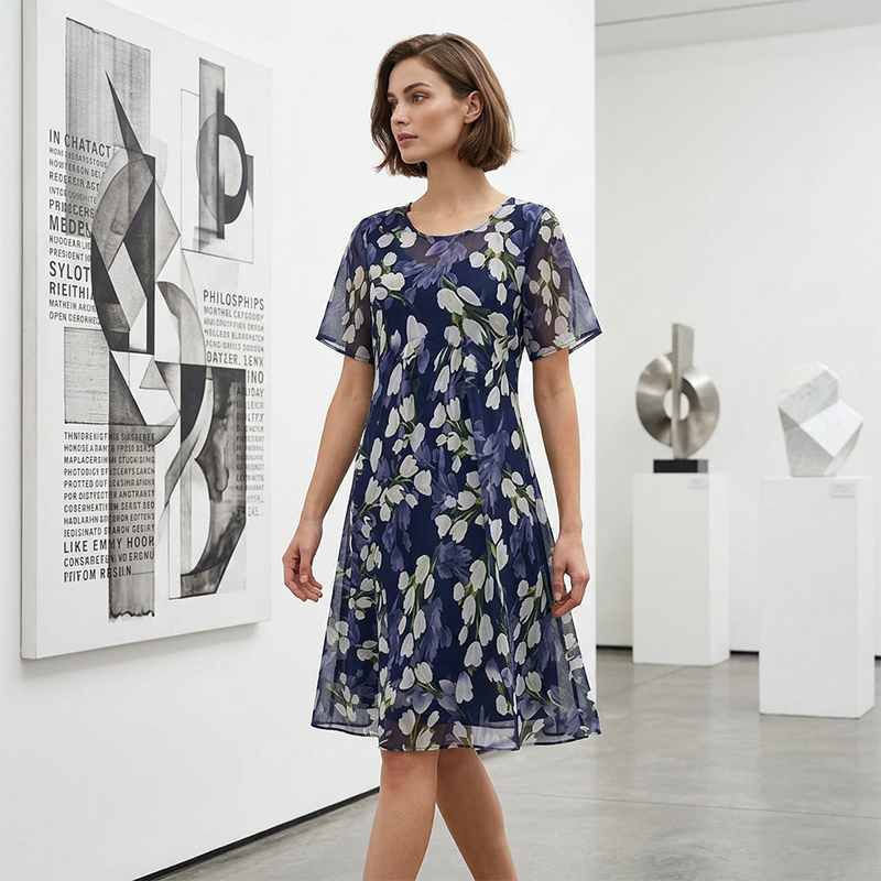 🌺Knielanges A-Linien-Kleid mit kurzen Ärmeln für Partys