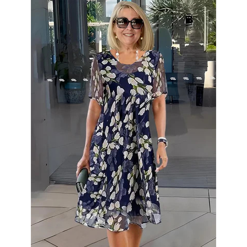 🌺Knielanges A-Linien-Kleid mit kurzen Ärmeln für Partys