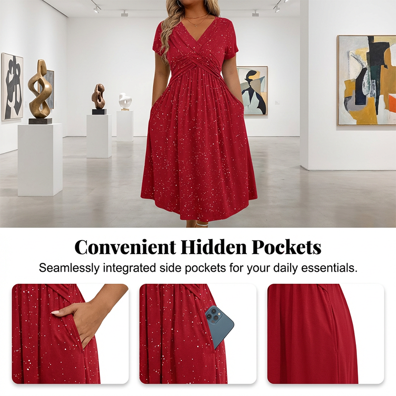 💗Elegantes Damenkleid mit V-Ausschnitt und gedrehter Vorderseite💗✨Lass deinen Charme strahlen