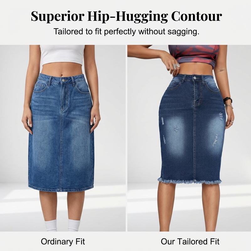 Damen-Jeansrock mit hoher Taille und ausgefranstem Saum