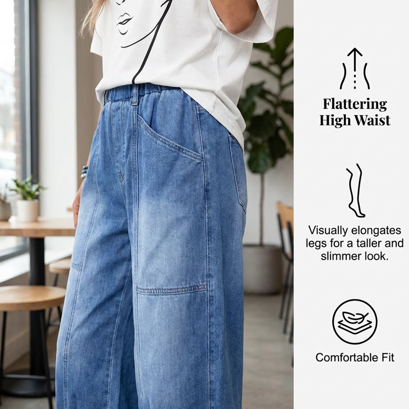 👖 Damen Jeans mit elastischem Bund – Locker geschnittene Cropped-Jeans