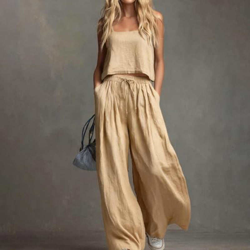 Damen-Bauchfreies Top & Weite Hose, 2-teiliges Set