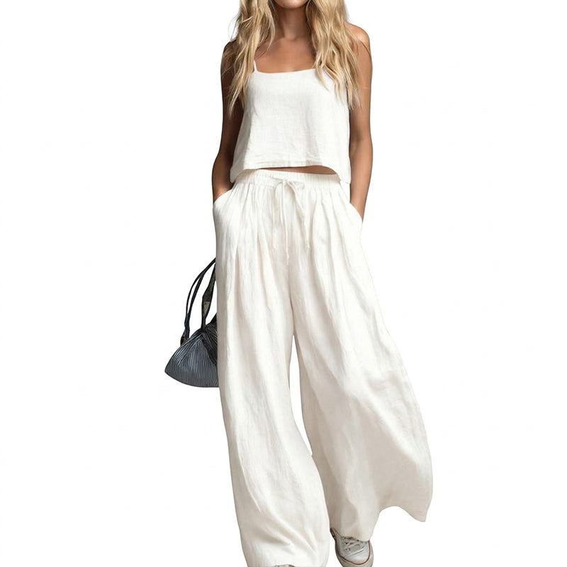 Damen-Bauchfreies Top & Weite Hose, 2-teiliges Set