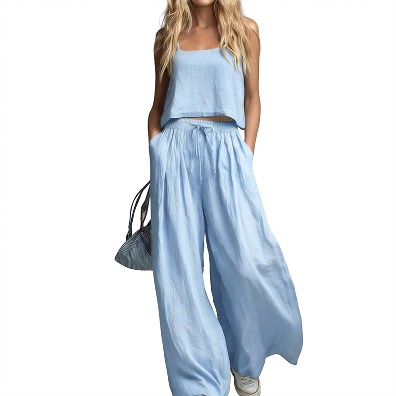 Damen-Bauchfreies Top & Weite Hose, 2-teiliges Set