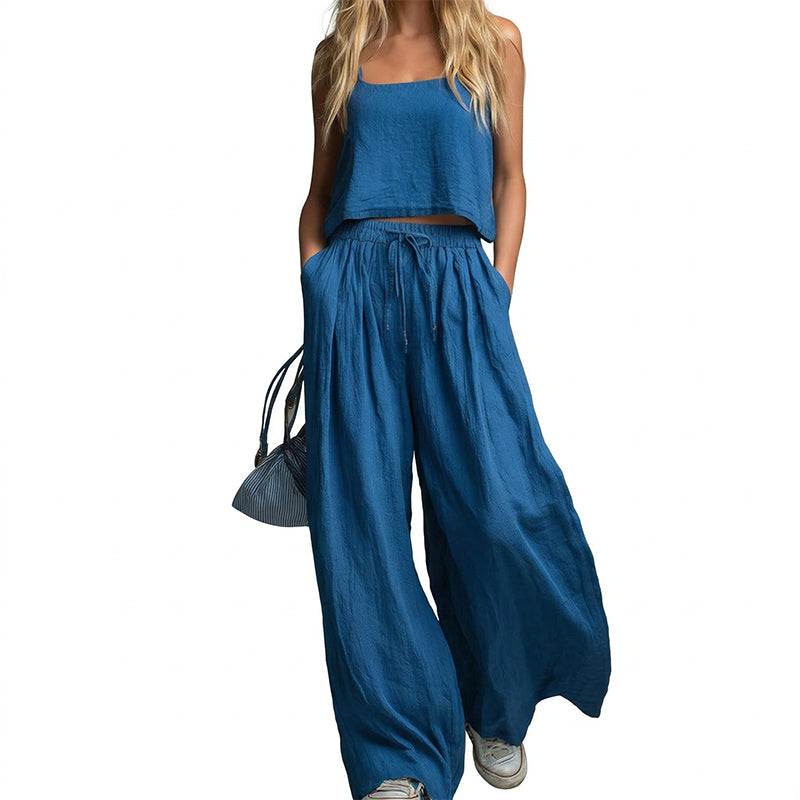 Damen-Bauchfreies Top & Weite Hose, 2-teiliges Set