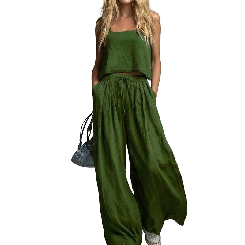 Damen-Bauchfreies Top & Weite Hose, 2-teiliges Set