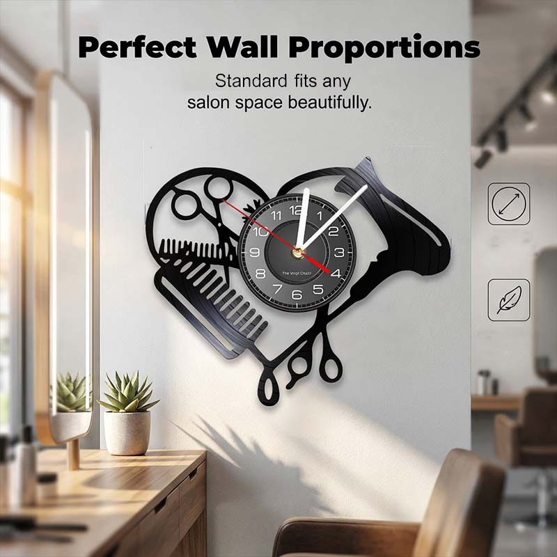 Kreative Wanduhr in Friseurwerkzeug-Silhouette