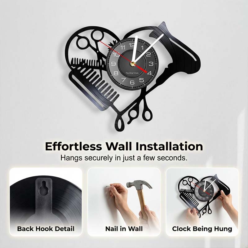 Kreative Wanduhr in Friseurwerkzeug-Silhouette