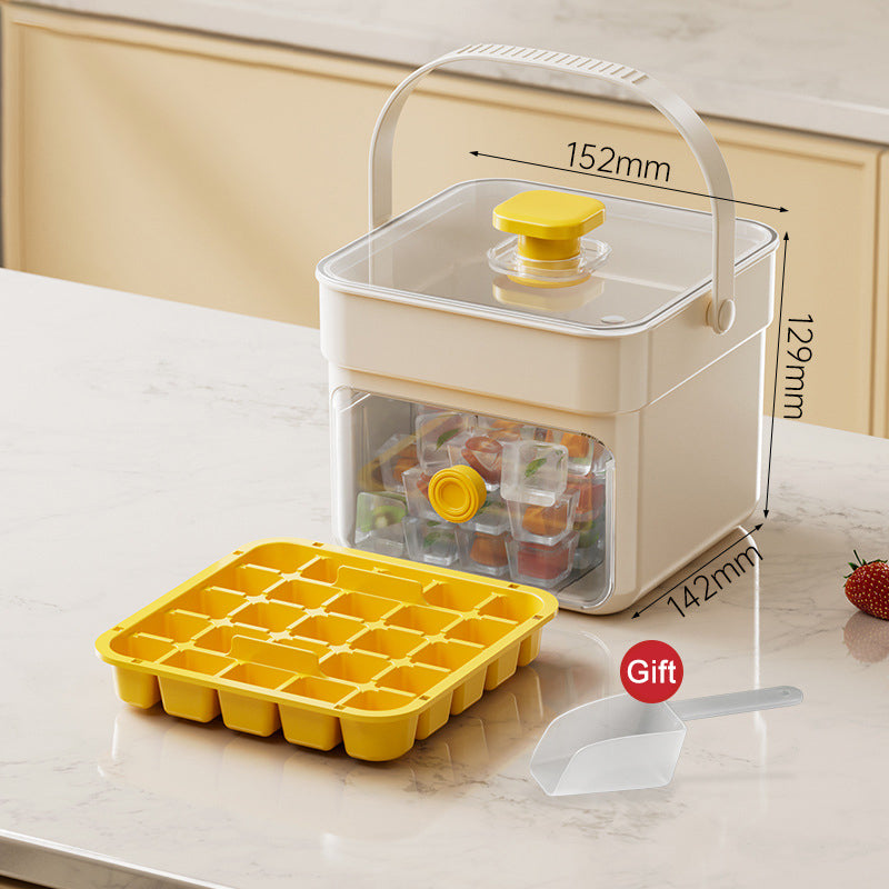 🧊 Eiswürfelform mit Aufbewahrungsbehälter und Ein-Knopf-Bedienung