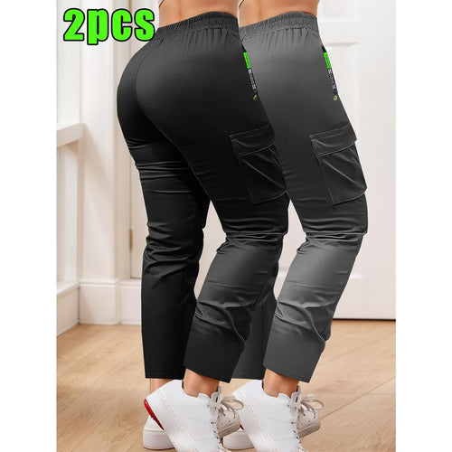 2-teiliges Damen-Arbeitshosen-Set – Nicht dehnbare, lange Hose mit verstellbarem Kordelzugbund für Sport, Outdoor-Aktivitäten und Alltag