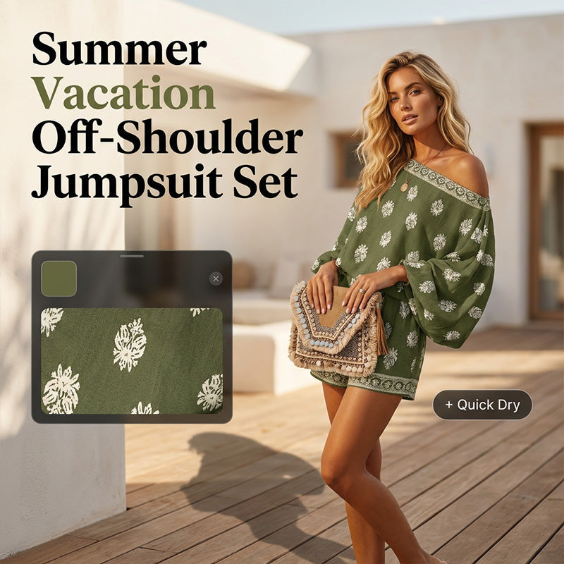 Frühlingserwachen: 50% Rabatt!💕Sommer-Traum: Bohème Jumpsuit-Set mit Off-Shoulder & Vintage-Print