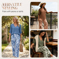 Set aus Damenbluse mit V-Ausschnitt und bedruckter Hose mit weitem Bein