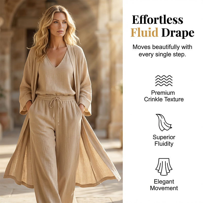 🌞Frühlingserwachen: 50% Rabatt!☁️"Pure Serenity" 3-Teiler Lounge-Set: Edle Crinkle-Optik & Fließende Silhouette
