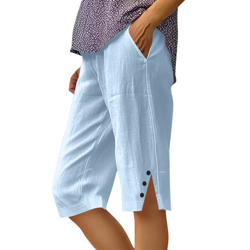 ⏳Zeitlich begrenztes Sonderangebot⏰Einfarbige Caprihose für Damen mit Seitentaschen