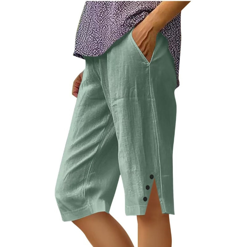 ⏳Zeitlich begrenztes Sonderangebot⏰Einfarbige Caprihose für Damen mit Seitentaschen