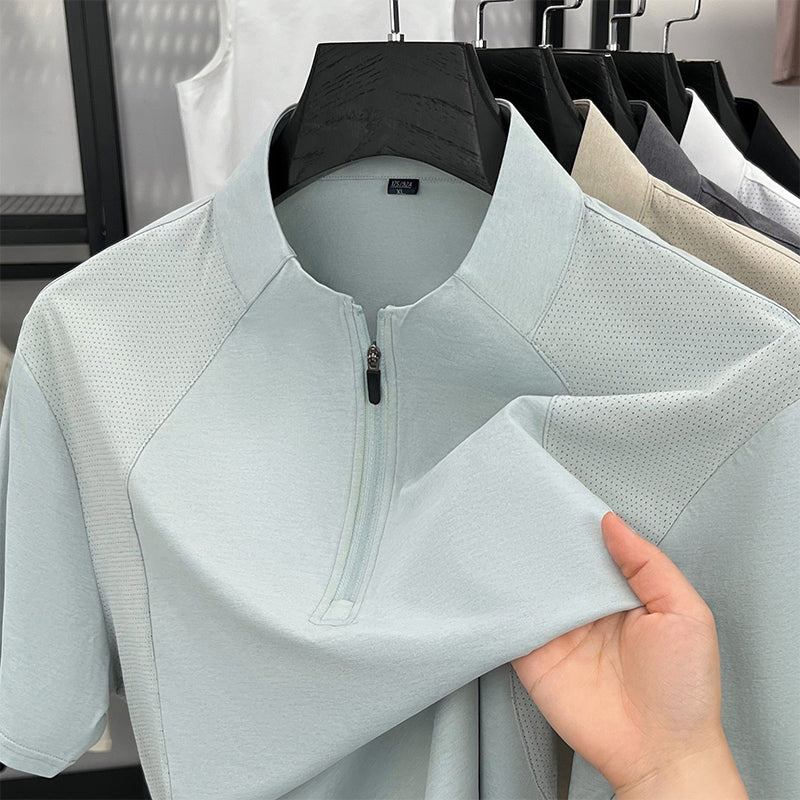 Schnelltrocknendes Sport-T-Shirt mit halbem Reißverschluss für Herren