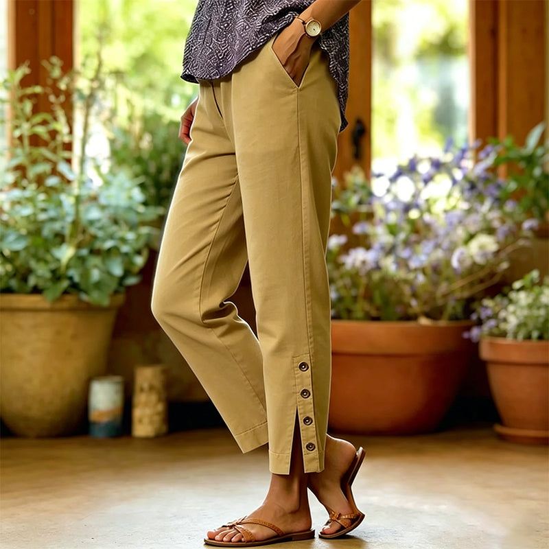 👖 Atmungsaktive Sommer-Crop-Hose – mit Knopf-Seitenschlitz & Taschen – relaxed fit, leicht – für heiße Tage (S-2XL, 6 Farben)