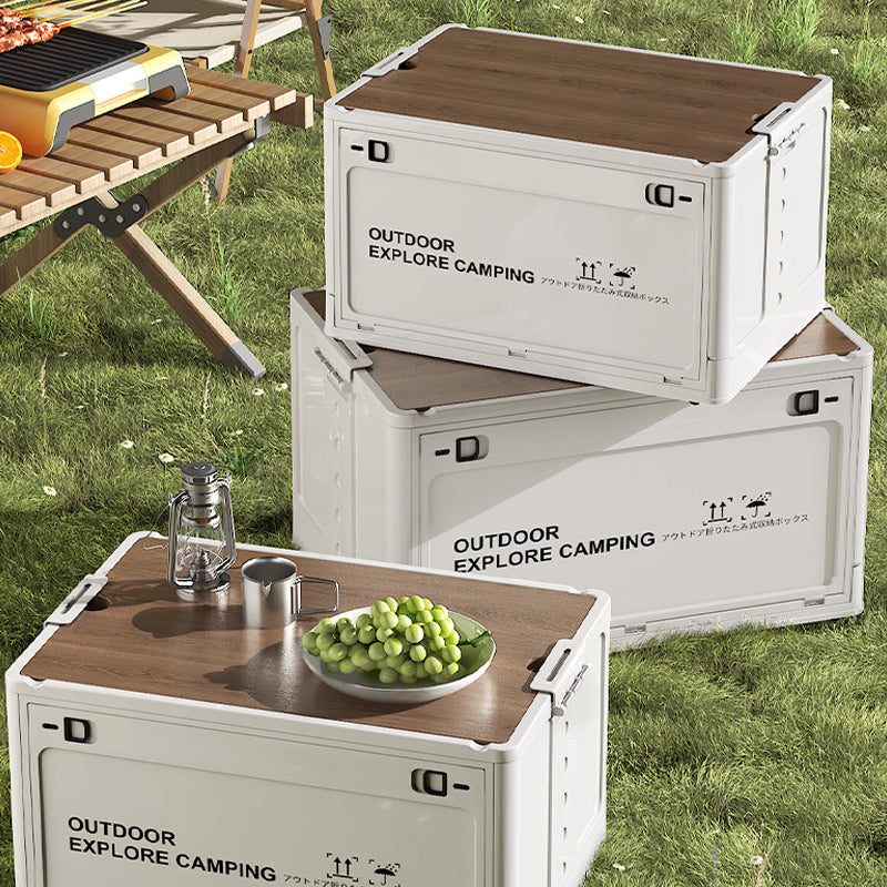 🏕️ Zusammenklappbare Camping-Aufbewahrungsbox mit Holzdeckel – 30L Organizer und Tisch in einem
