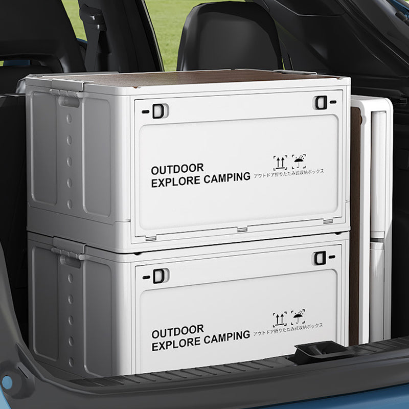 🏕️ Zusammenklappbare Camping-Aufbewahrungsbox mit Holzdeckel – 30L Organizer und Tisch in einem