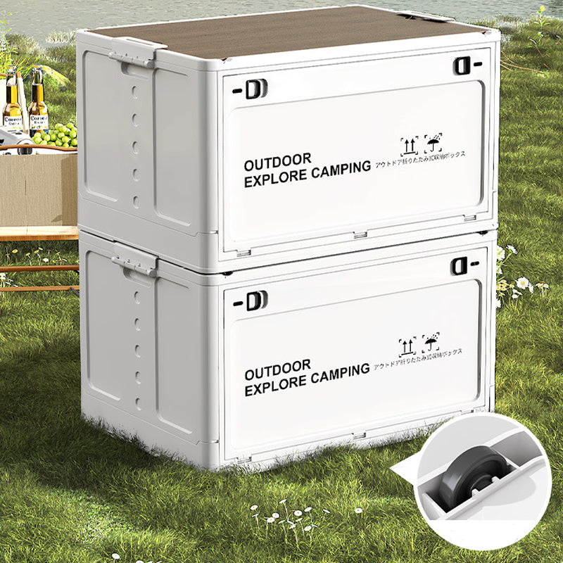 🏕️ Zusammenklappbare Camping-Aufbewahrungsbox mit Holzdeckel – 30L Organizer und Tisch in einem