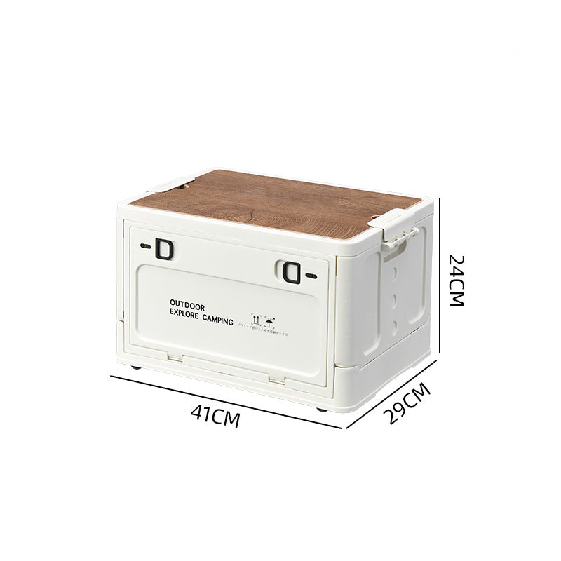 🏕️ Zusammenklappbare Camping-Aufbewahrungsbox mit Holzdeckel – 30L Organizer und Tisch in einem