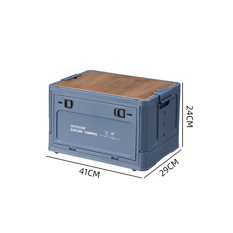 🏕️ Zusammenklappbare Camping-Aufbewahrungsbox mit Holzdeckel – 30L Organizer und Tisch in einem