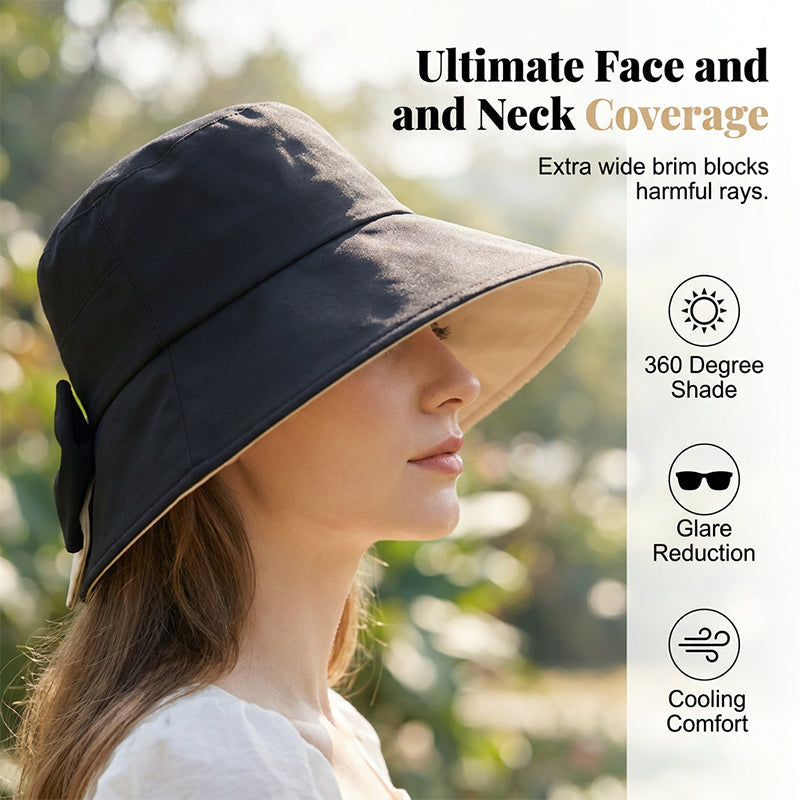 👒 Nur für kurze Zeit: 50 % Rabatt! ✨ Damen-Sonnenhut mit Schleife und breiter Krempe – faltbar, 360°-Schutz 🎀