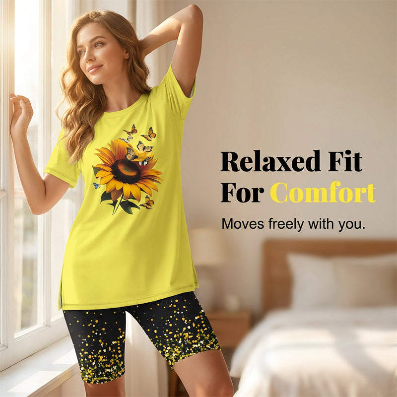 Lässiges Set aus bedrucktem Tunika-Oberteil und Shorts für Damen