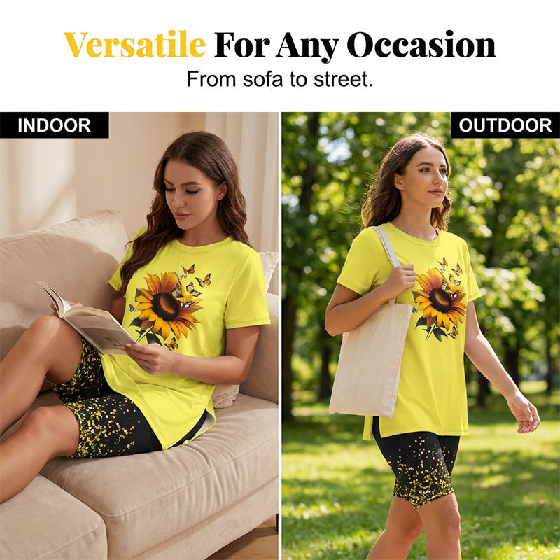 Lässiges Set aus bedrucktem Tunika-Oberteil und Shorts für Damen