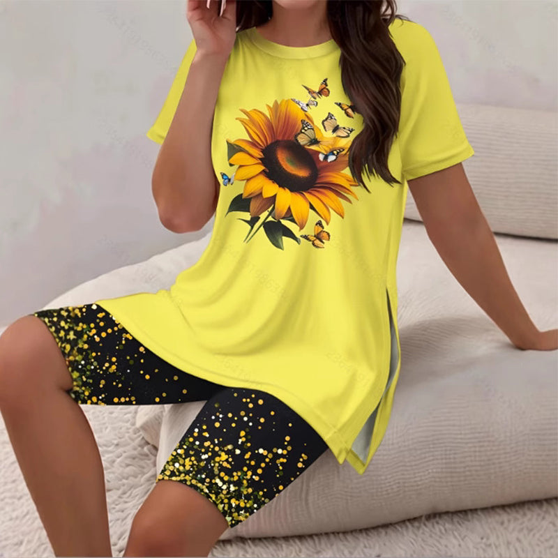 Lässiges Set aus bedrucktem Tunika-Oberteil und Shorts für Damen